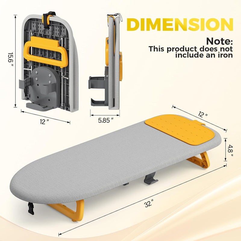 KINGBOARD Tabletop Ironing Board, Small Ironing Board with Iron Holder, Foldable Mini Iron Board, Easy Storage for Travel & Dorm, 12x32 Grey - Image 2